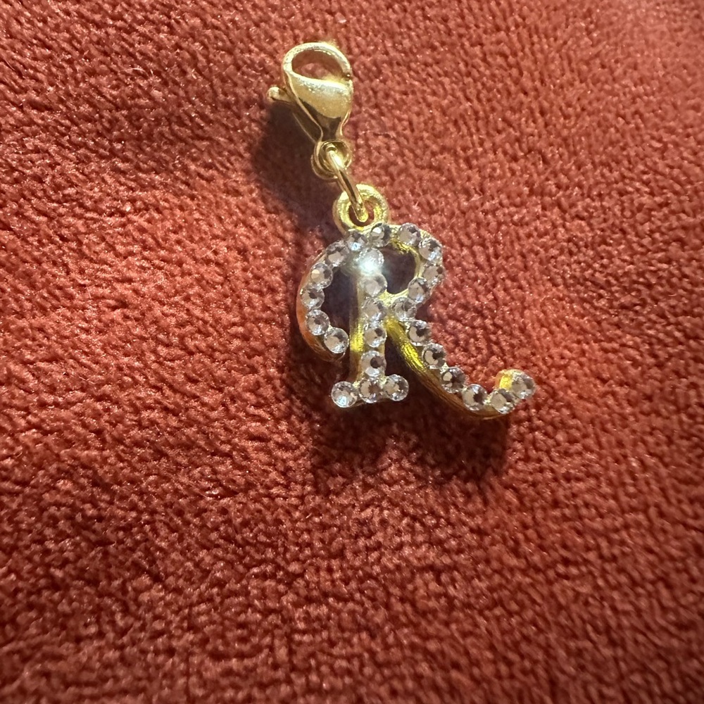 Gold-Plated Swarovski Crystal 'R' Initial Charm - Jewelry
